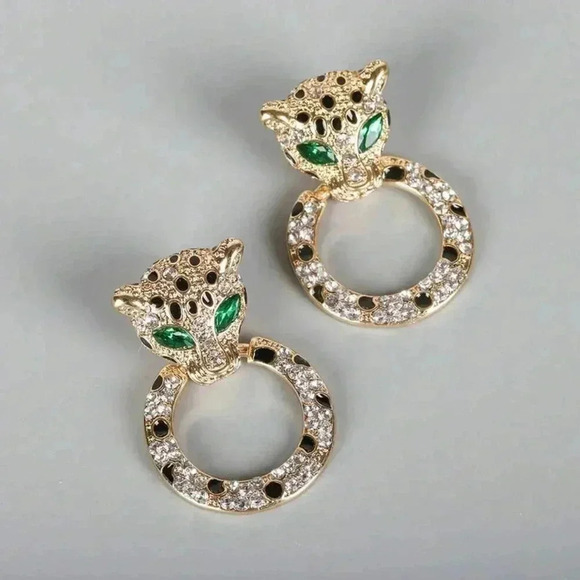leopard Rhinestone cuff earring chic elegant trendy luxury - Picture 2 of 2
